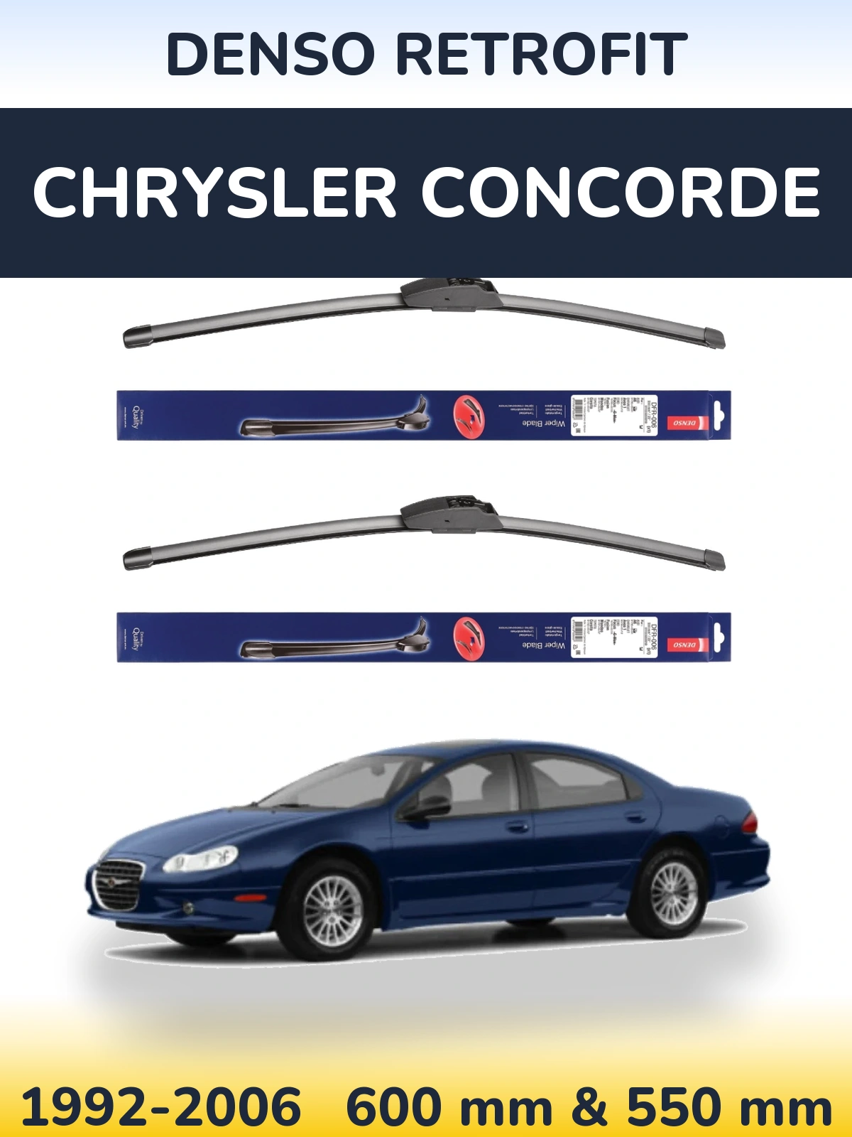 Front wiper blade set Denso Retrofit 600 & 550 mm for Chrysler Concorde 1992-2006