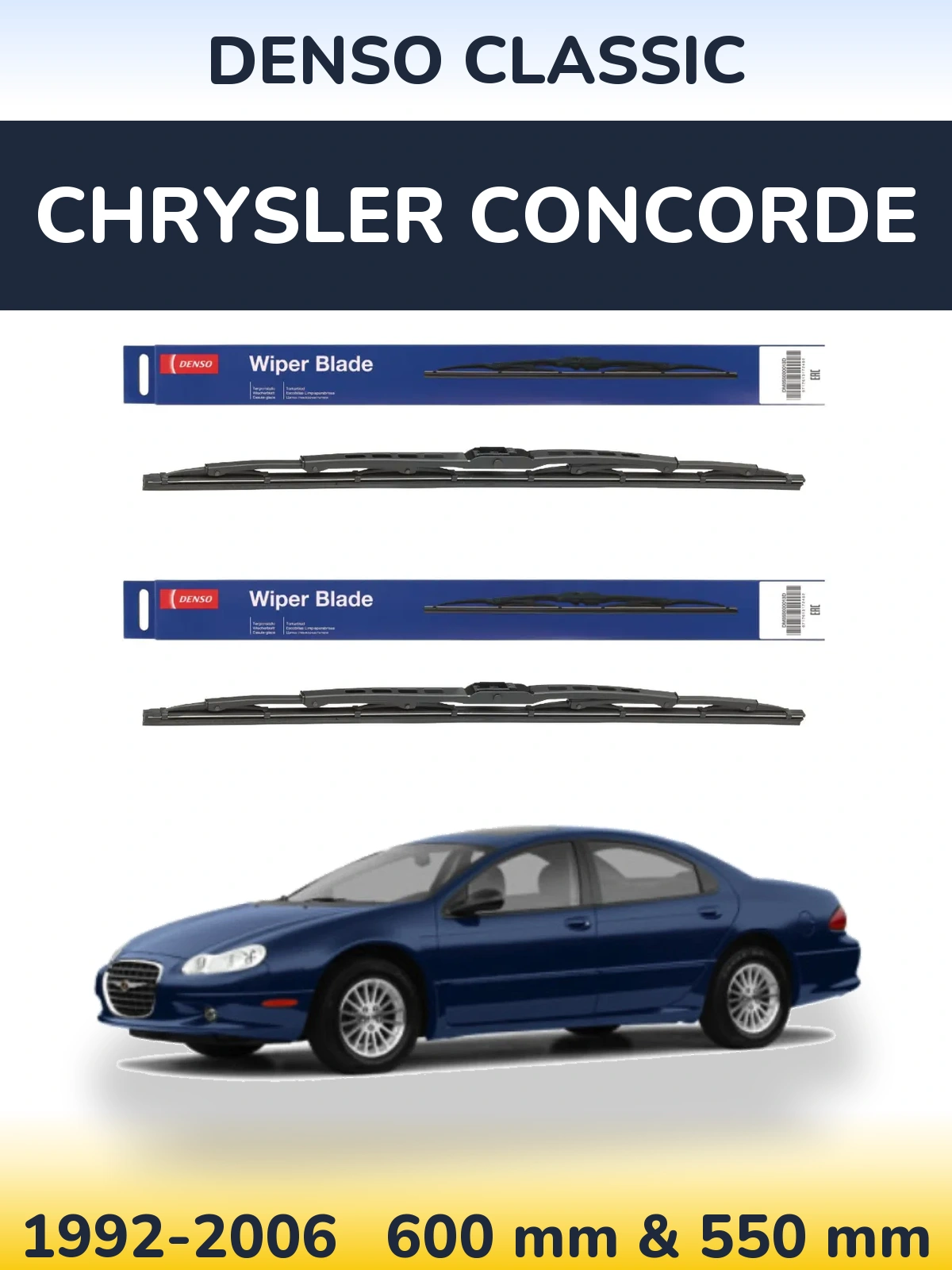 Front wiper blade set Denso Classic 600 & 550 mm for Chrysler Concorde 1992-2006