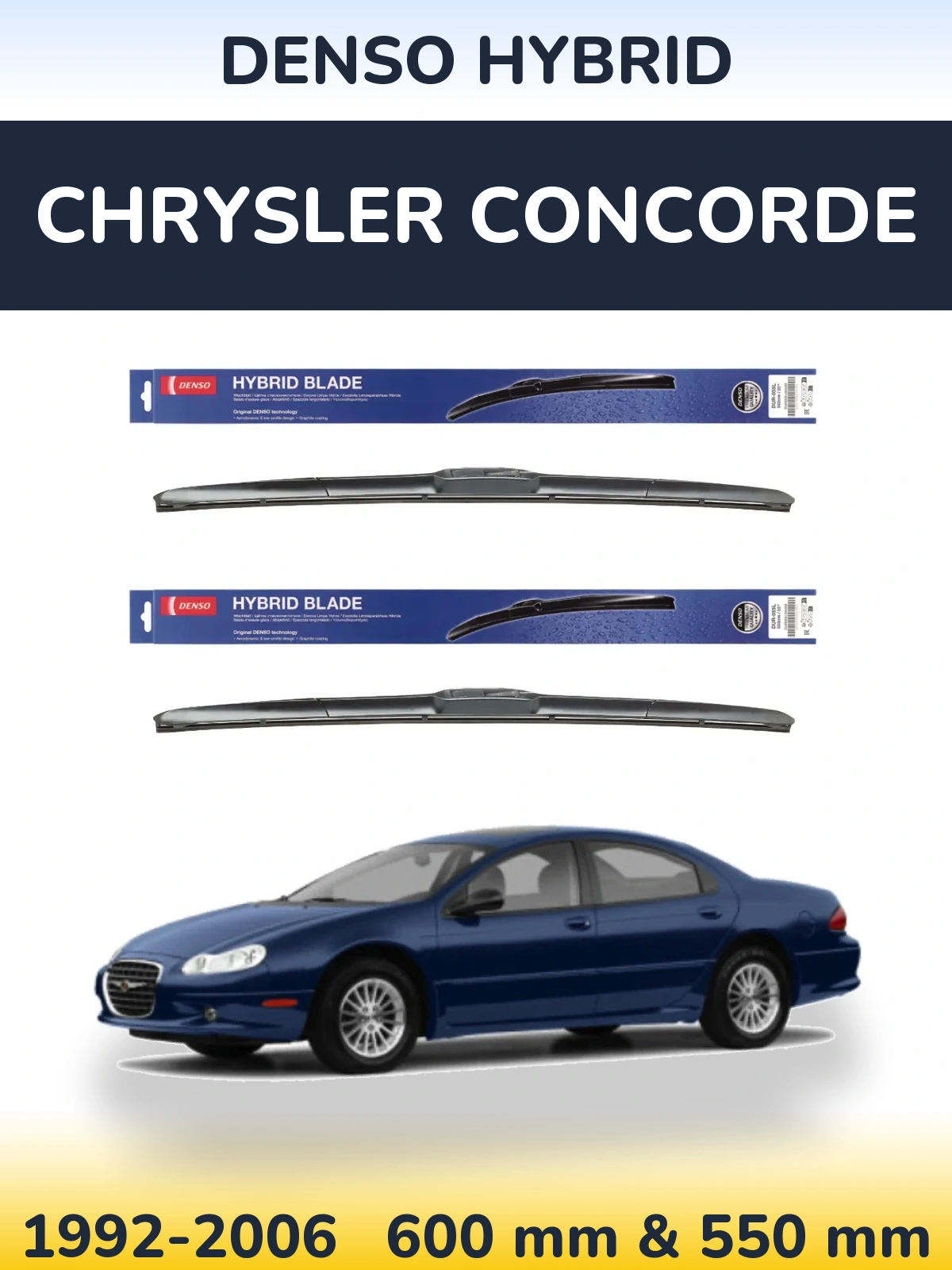 Front wiper blade set Denso Hybrid 600 & 550 mm for Chrysler Concorde 1992-2006