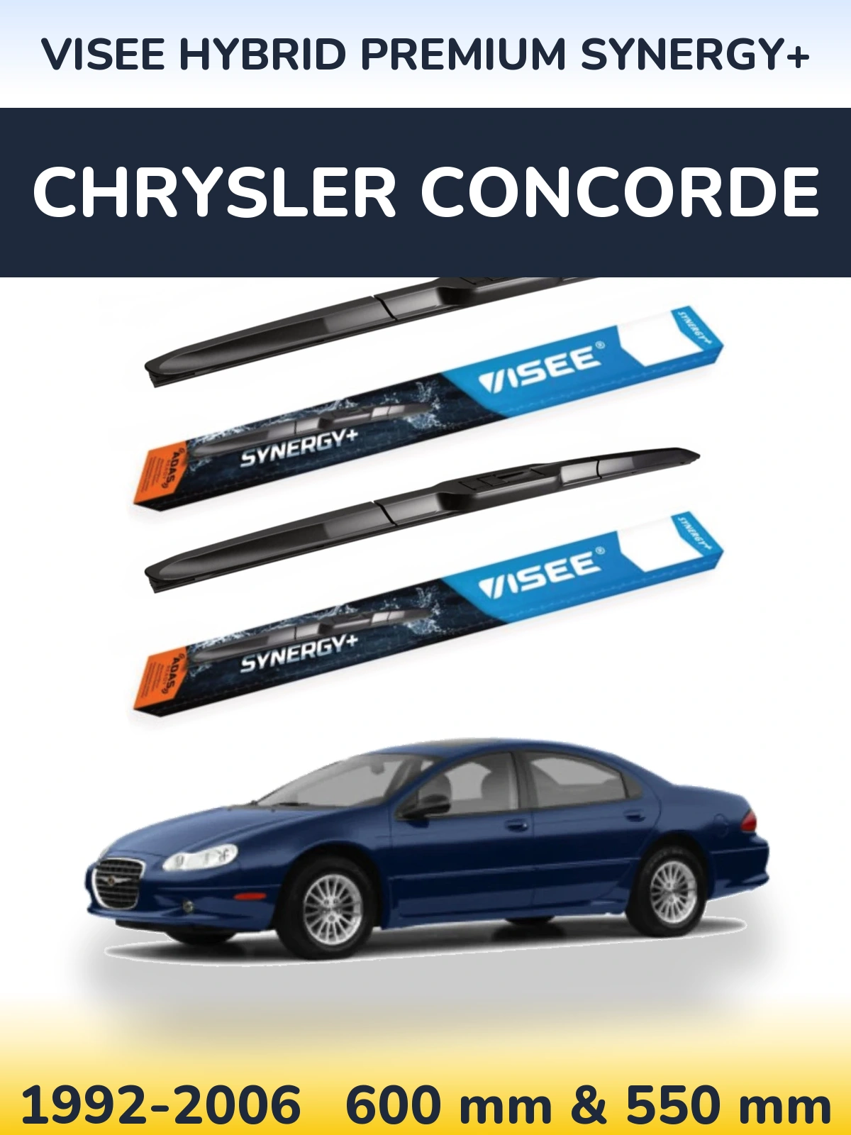 Front wiper blade set VISEE HYBRID PREMIUM SYNERGY+ 600 & 550 mm for Chrysler Concorde 1992-2006