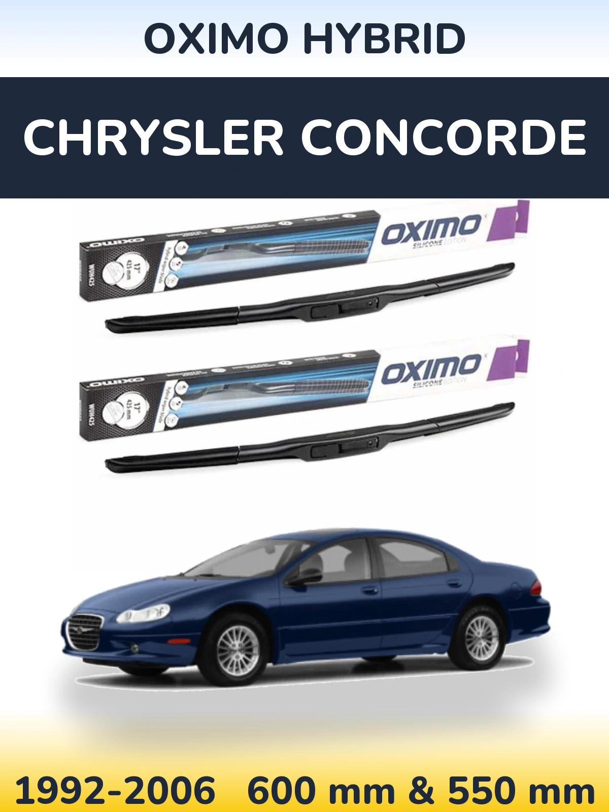 Front wiper blade set Oximo Hybrid 600 & 550 mm for Chrysler Concorde 1992-2006