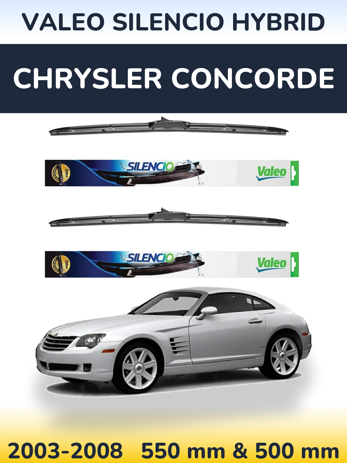 Komplet przednich wycieraczek Valeo Silencio Hybrid 550 & 500 mm do Chrysler Concorde 2003-2008