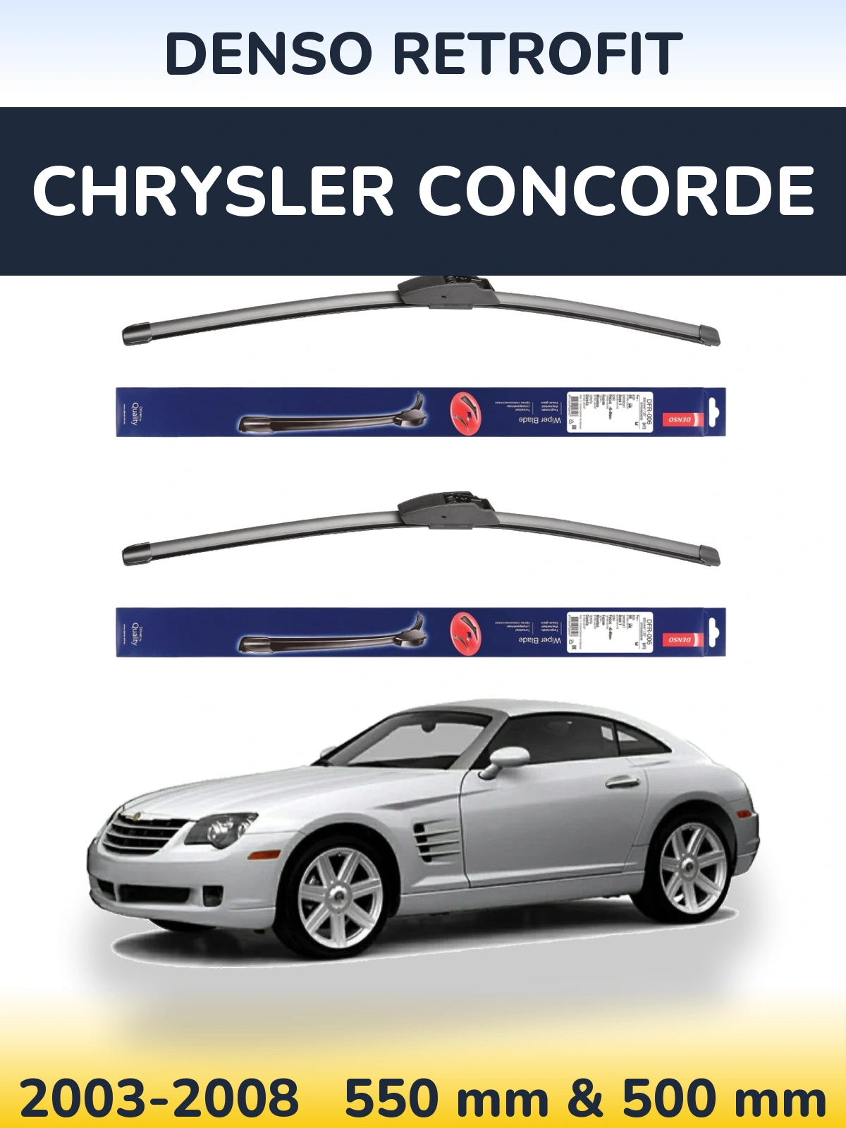 Komplet przednich wycieraczek Denso Retrofit 550 & 500 mm do Chrysler Concorde 2003-2008