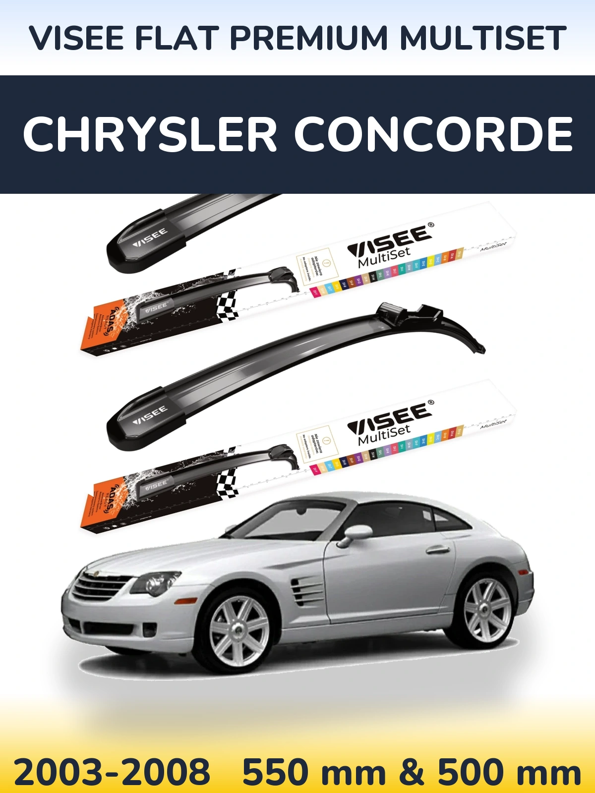 Komplet przednich wycieraczek VISEE FLAT PREMIUM MultiSet 550 & 500 mm do Chrysler Concorde 2003-2008