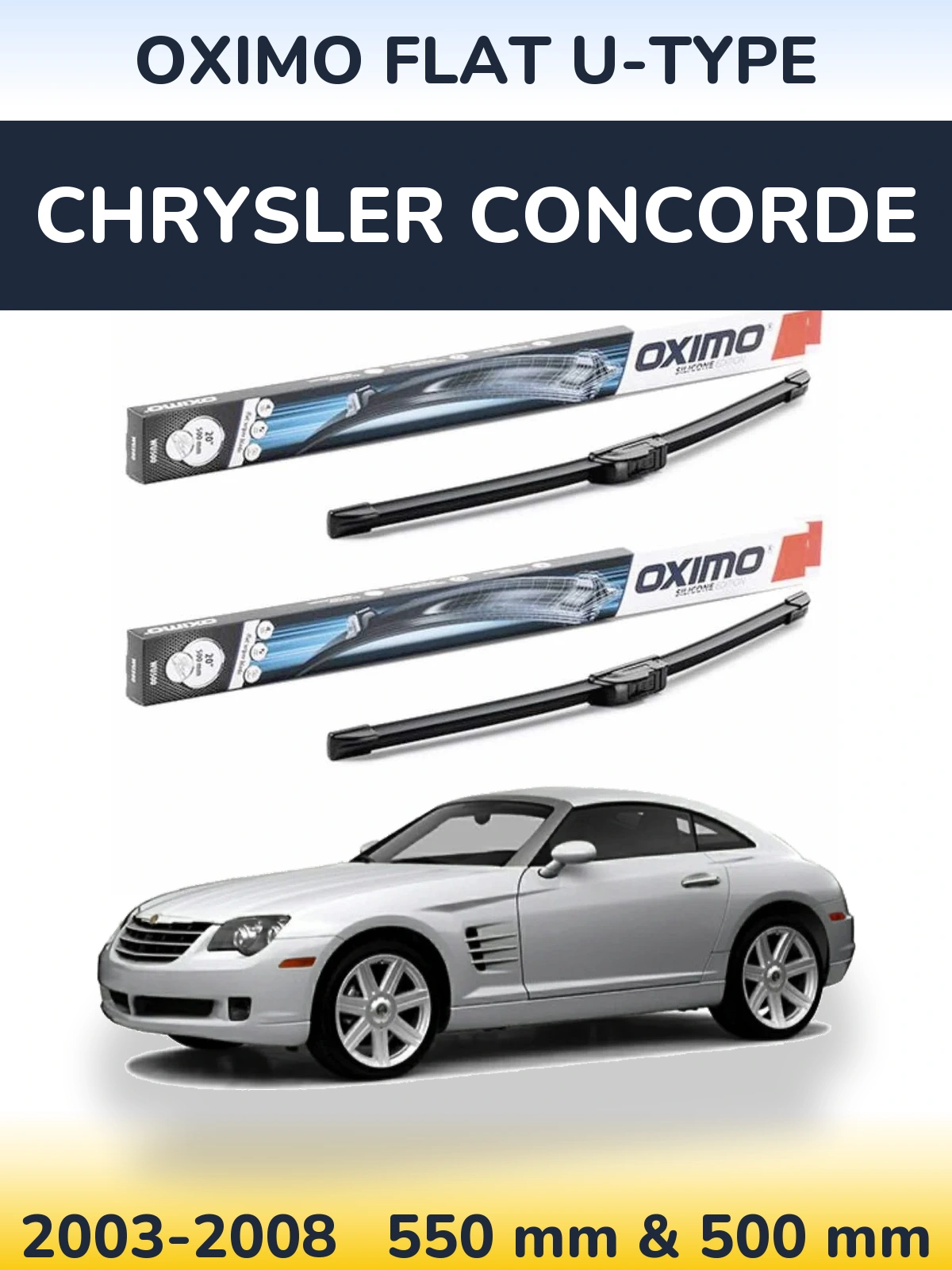 Комплект передних дворников Oximo Flat U-type 550 & 500 мм для Chrysler Concorde 2003-2008
