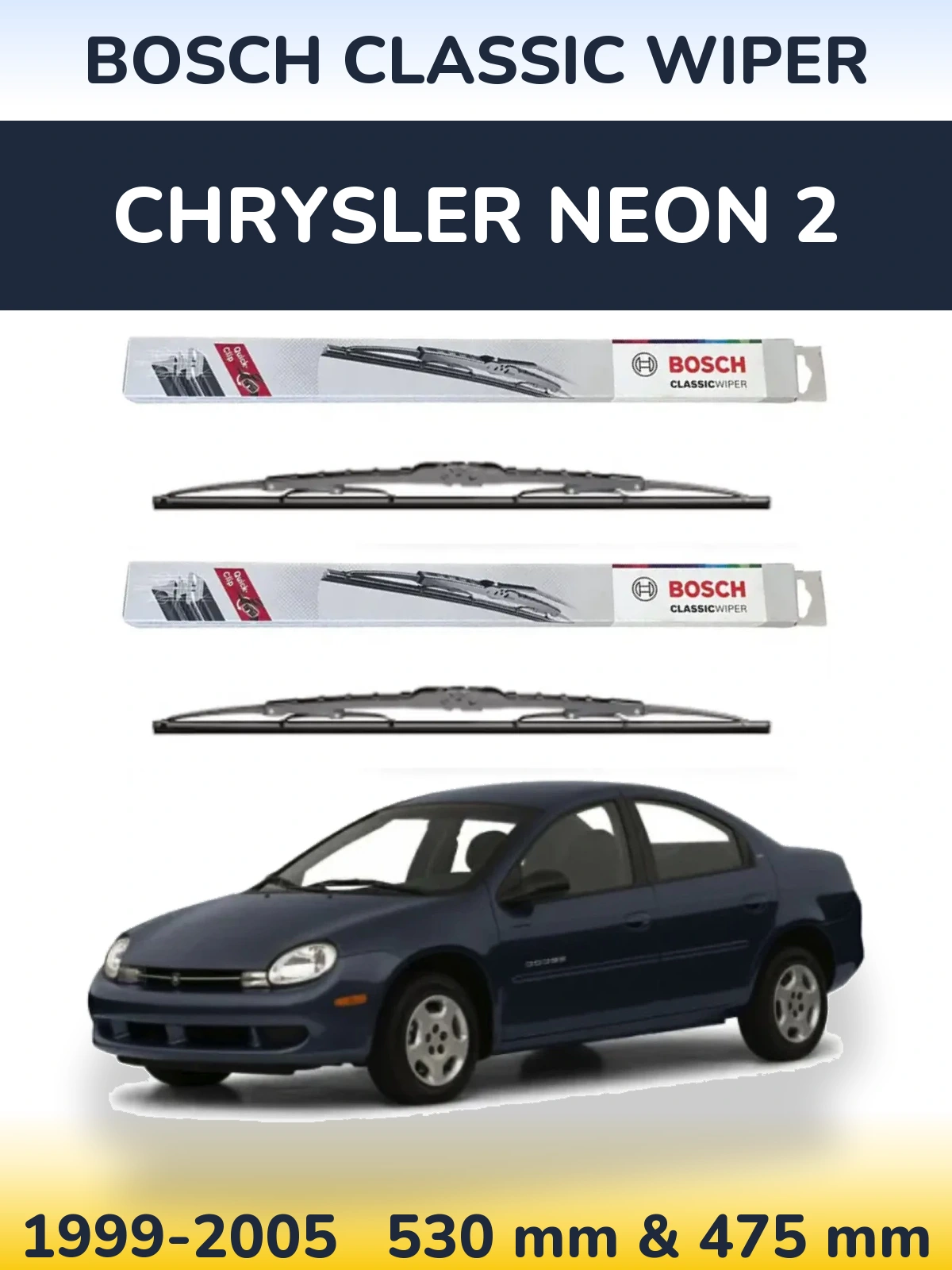 Комплект передних дворников BOSCH Classic Wiper 530 & 475 мм для Chrysler Neon 2 1999-2005