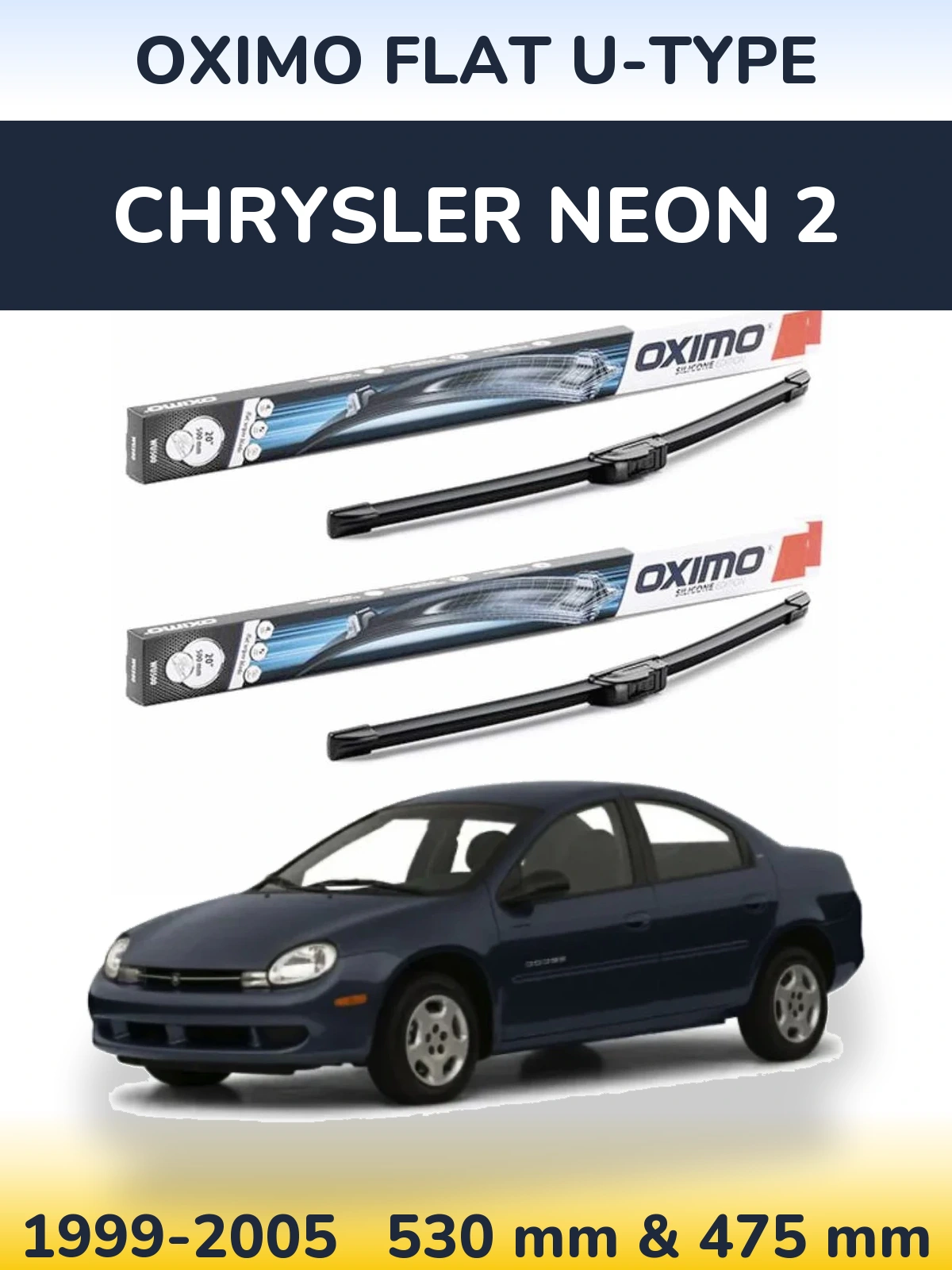 Комплект передних дворников Oximo Flat U-type 530 & 475 мм для Chrysler Neon 2 1999-2005