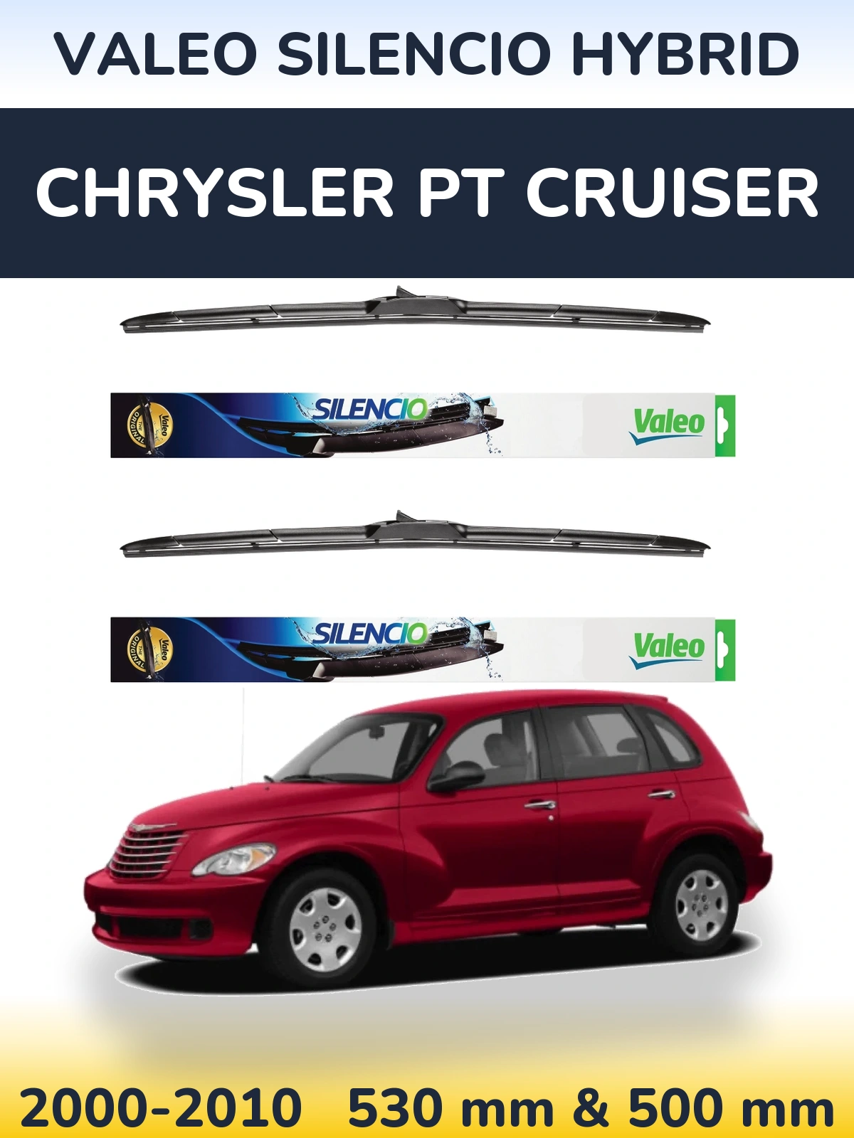 Комплект передних дворников Valeo Silencio Hybrid 530 & 500 мм для Chrysler PT Cruiser 2000-2010