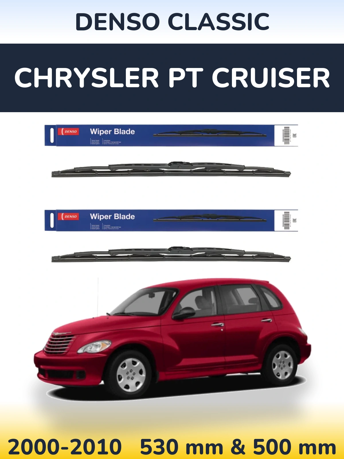 Front wiper blade set Denso Classic 530 & 500 mm for Chrysler PT Cruiser 2000-2010