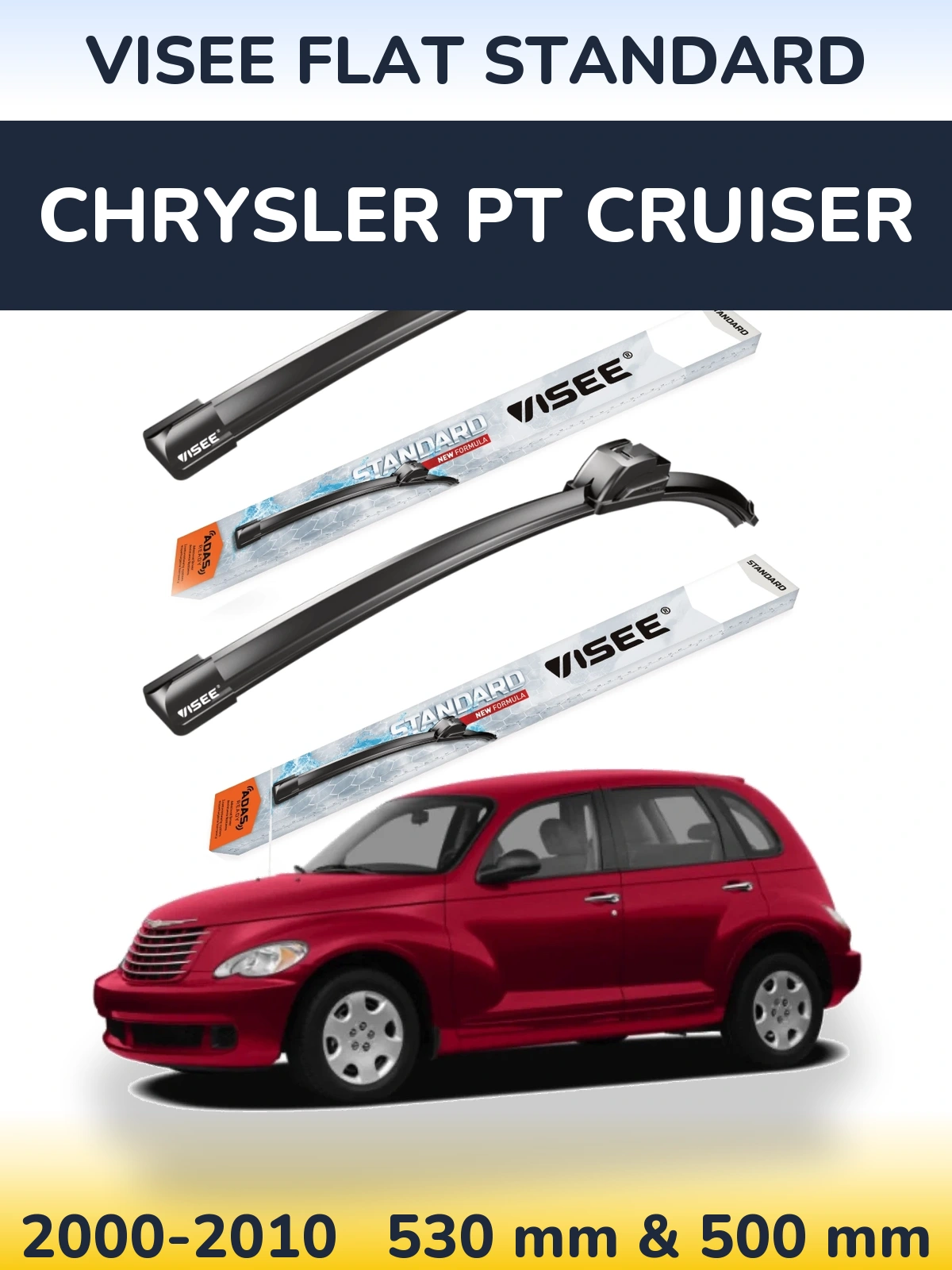 Комплект передних дворников VISEE FLAT STANDARD 530 & 500 мм для Chrysler PT Cruiser 2000-2010
