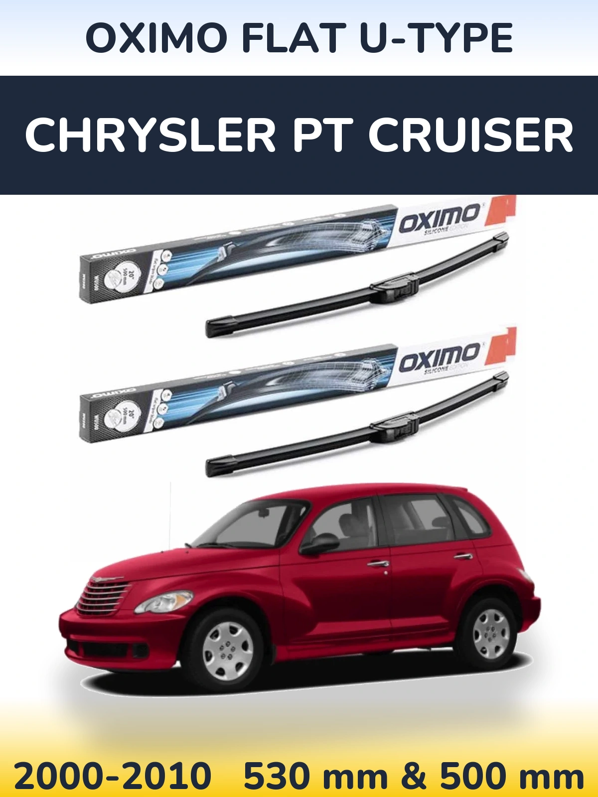 Комплект передних дворников Oximo Flat U-type 530 & 500 мм для Chrysler PT Cruiser 2000-2010