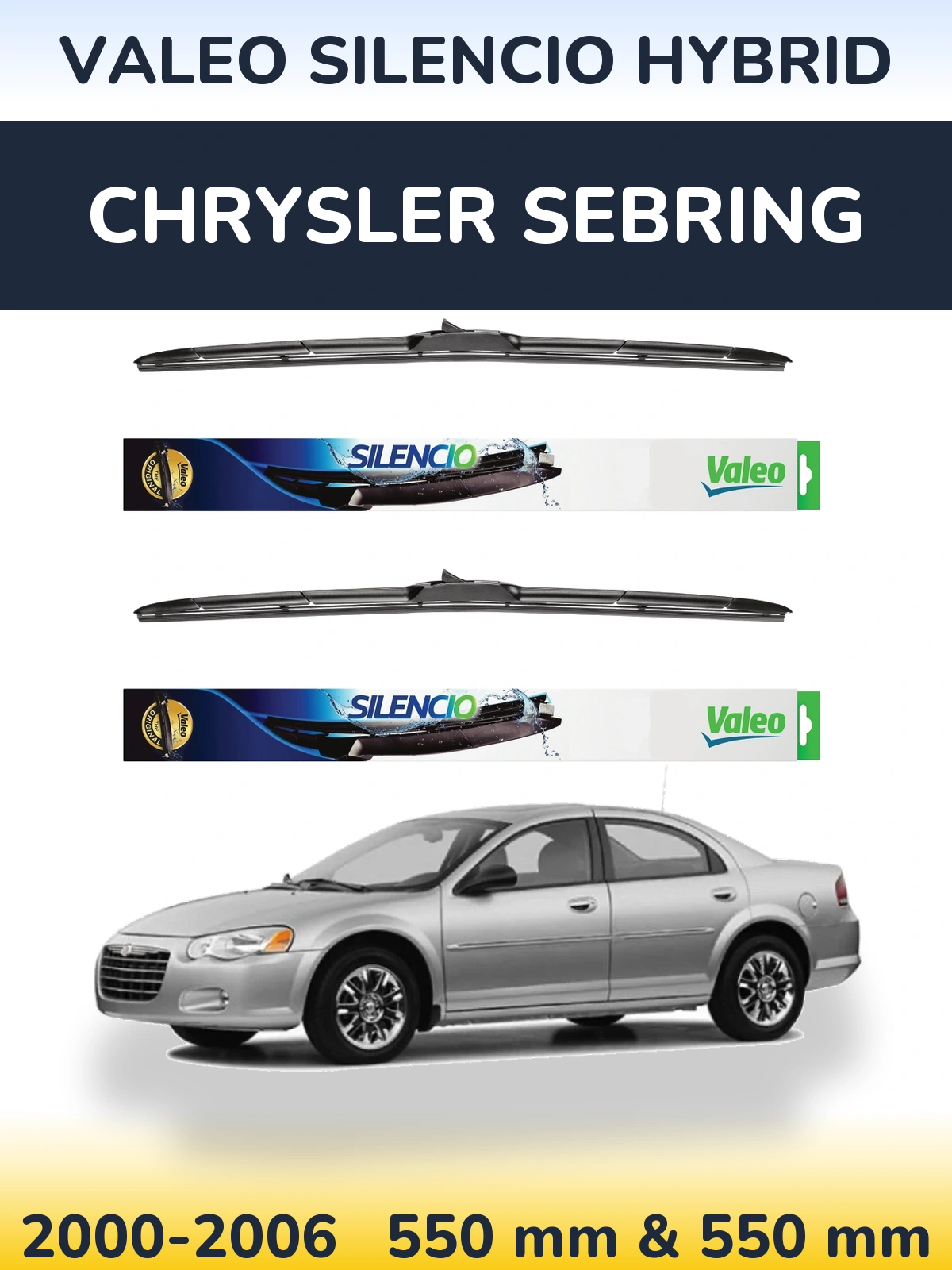 Front wiper blade set Valeo Silencio Hybrid 550 & 550 mm for Chrysler Sebring 2000-2006
