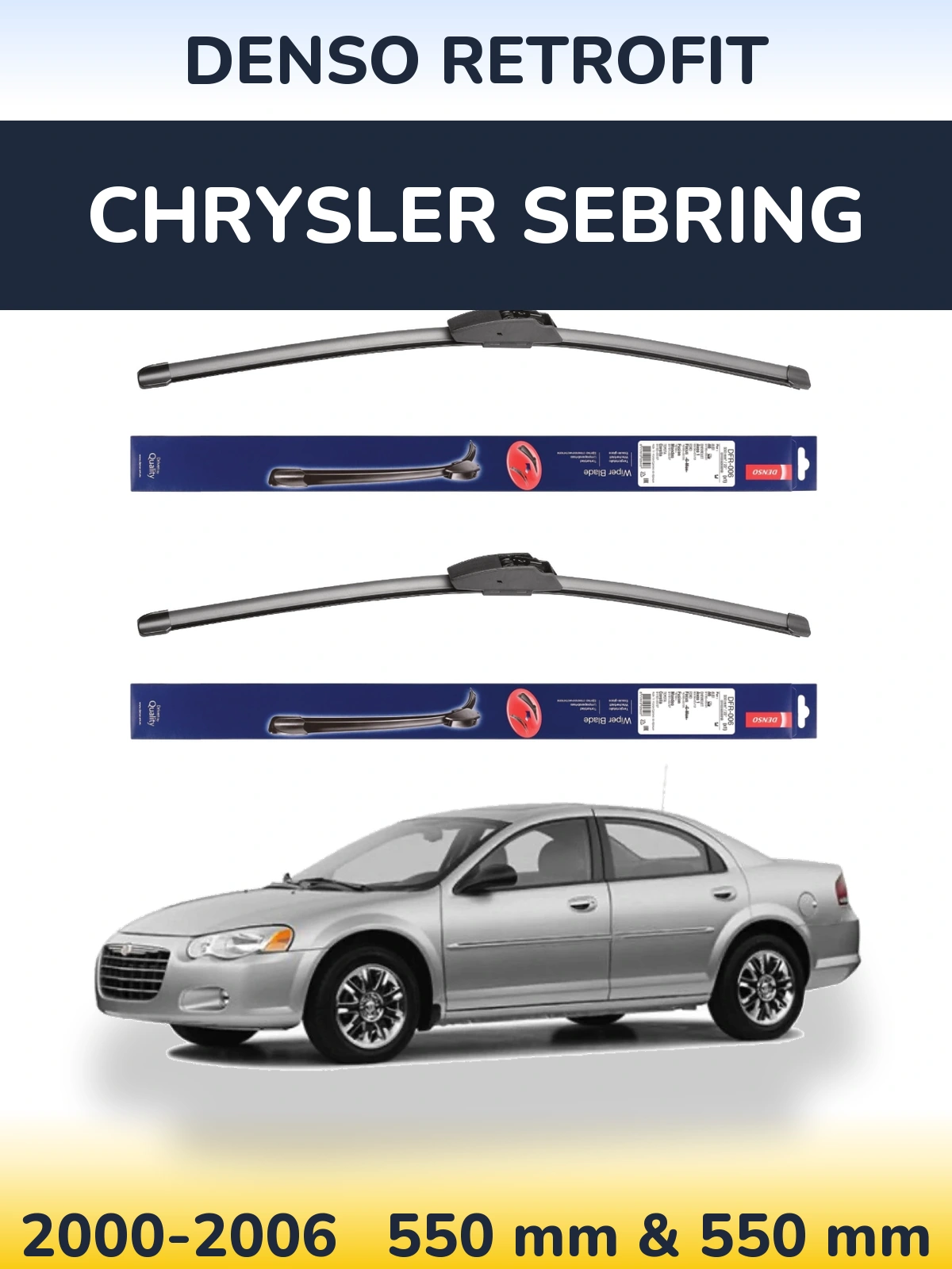 Front wiper blade set Denso Retrofit 550 & 550 mm for Chrysler Sebring 2000-2006