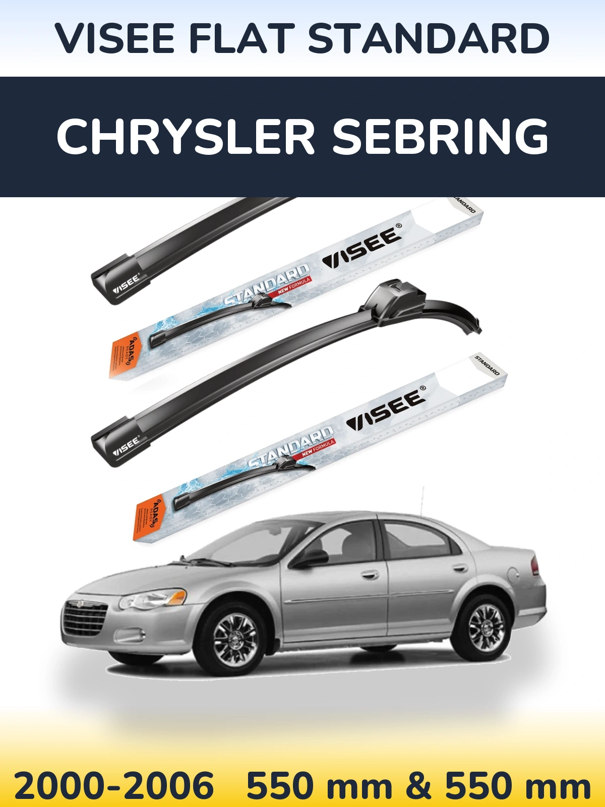 Front wiper blade set VISEE FLAT STANDARD 550 & 550 mm for Chrysler Sebring 2000-2006