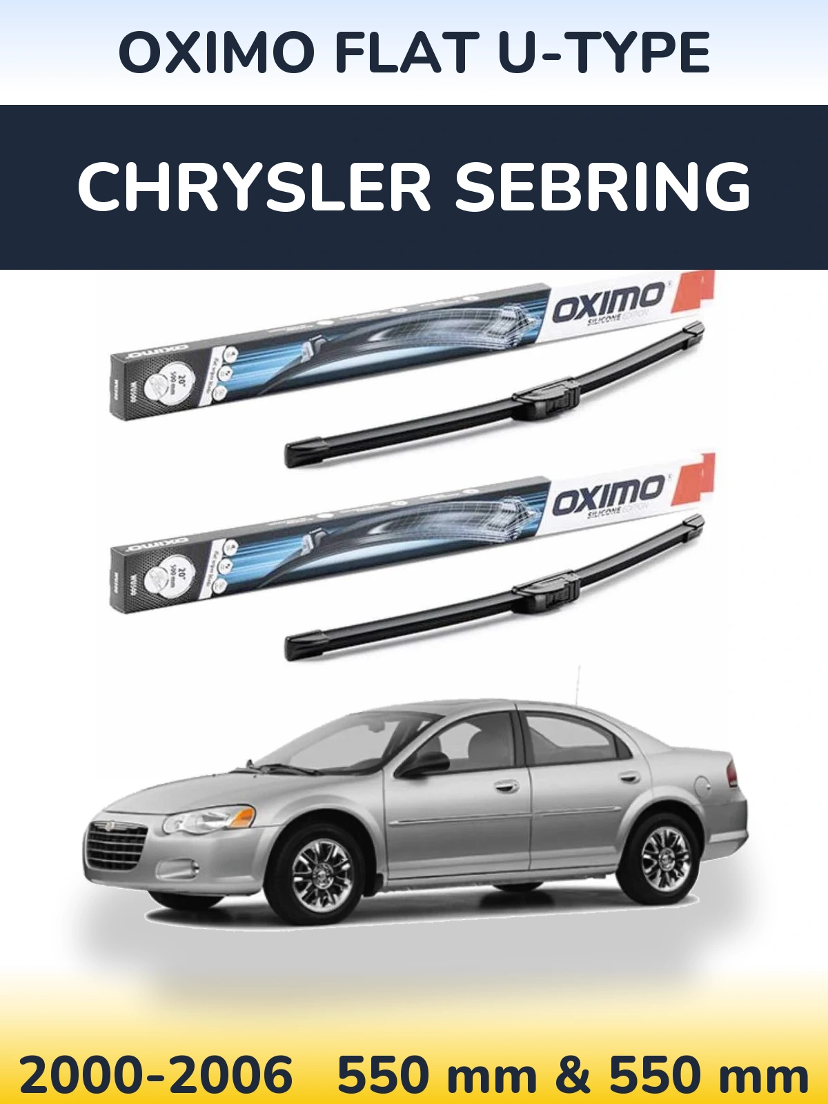 Front wiper blade set Oximo Flat U-type 550 & 550 mm for Chrysler Sebring 2000-2006