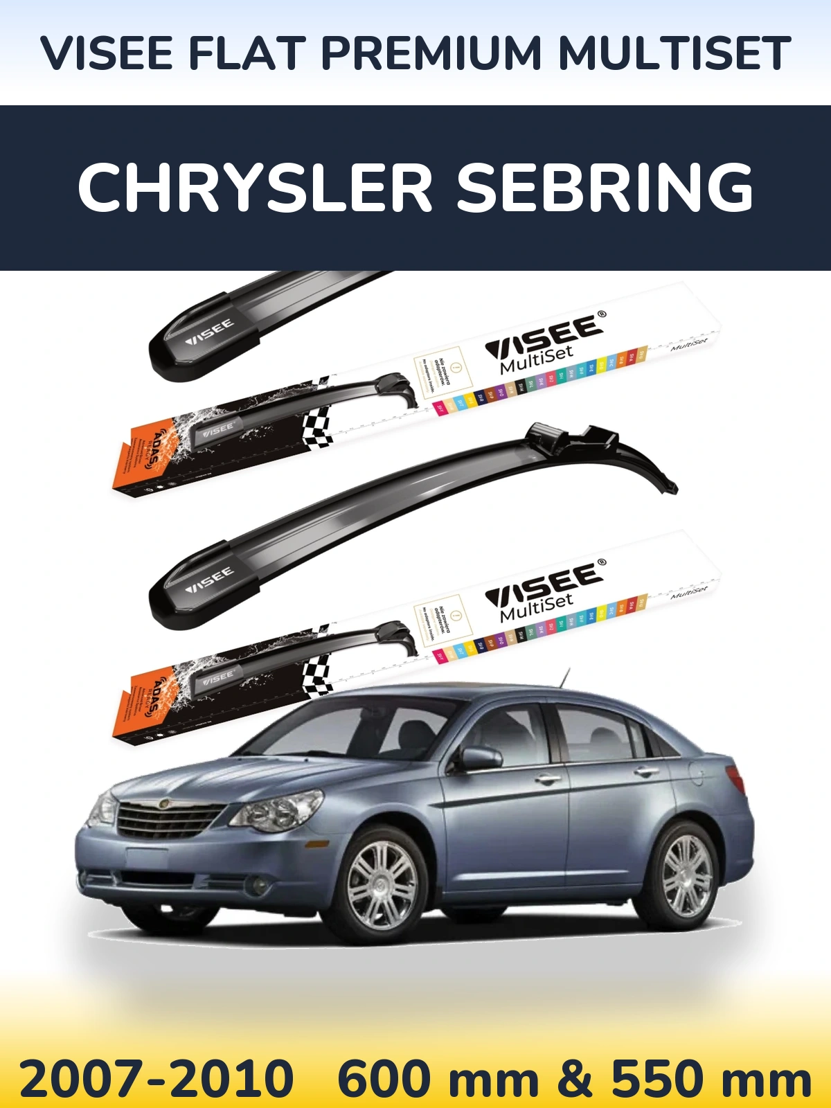 Komplet przednich wycieraczek VISEE FLAT PREMIUM MultiSet 600 & 550 mm do Chrysler Sebring 2007-2010