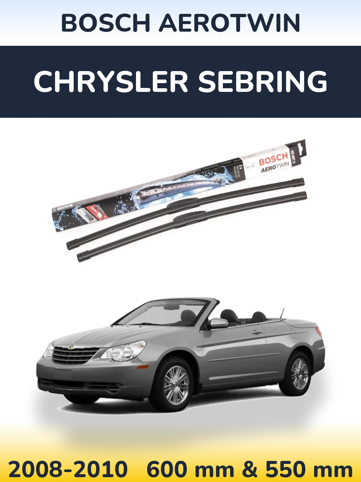 Комплект передних дворников BOSCH AeroTwin 600 & 550 мм для Chrysler Sebring 2008-2010