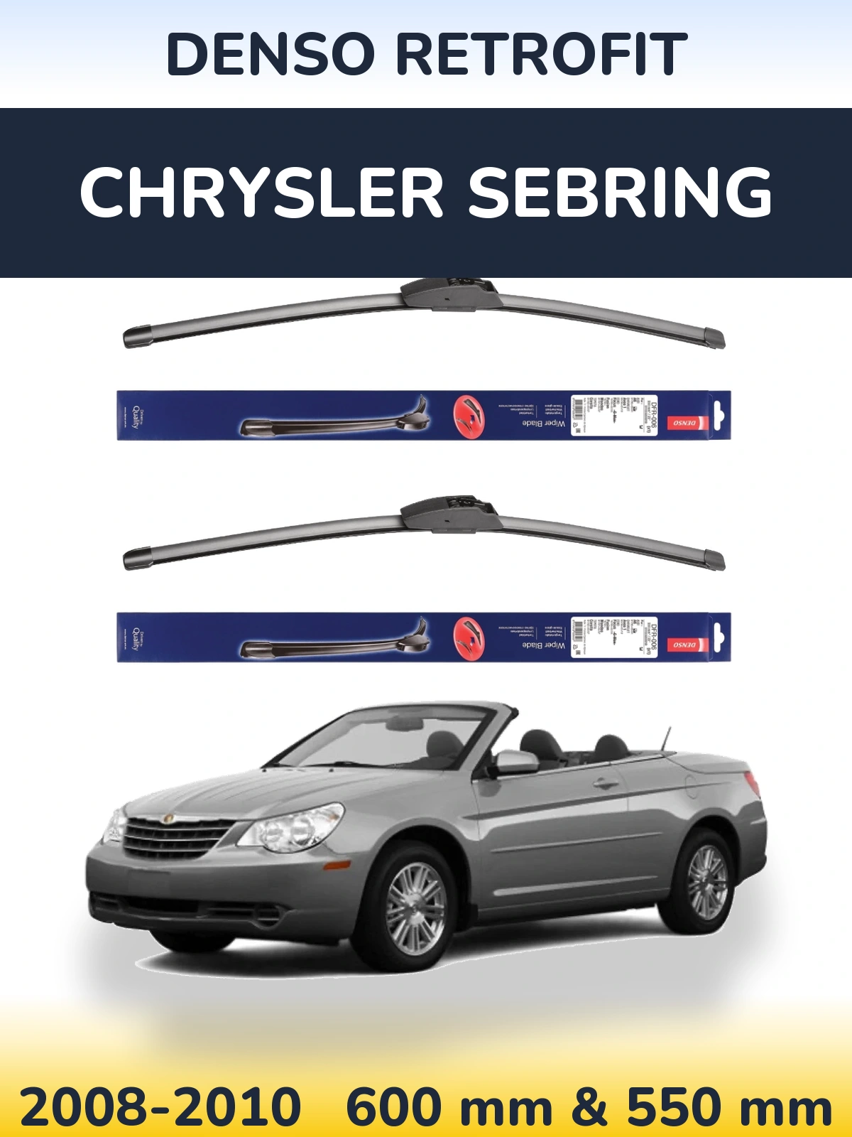 Front wiper blade set Denso Retrofit 600 & 550 mm for Chrysler Sebring 2008-2010