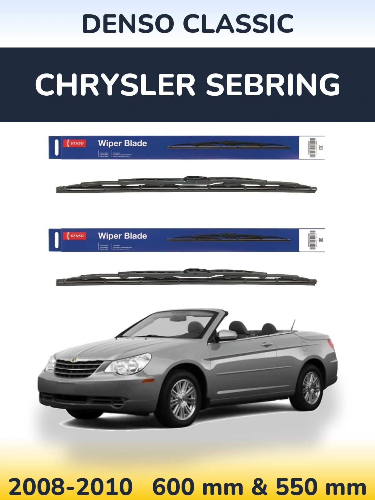 Front wiper blade set Denso Classic 600 & 550 mm for Chrysler Sebring 2008-2010