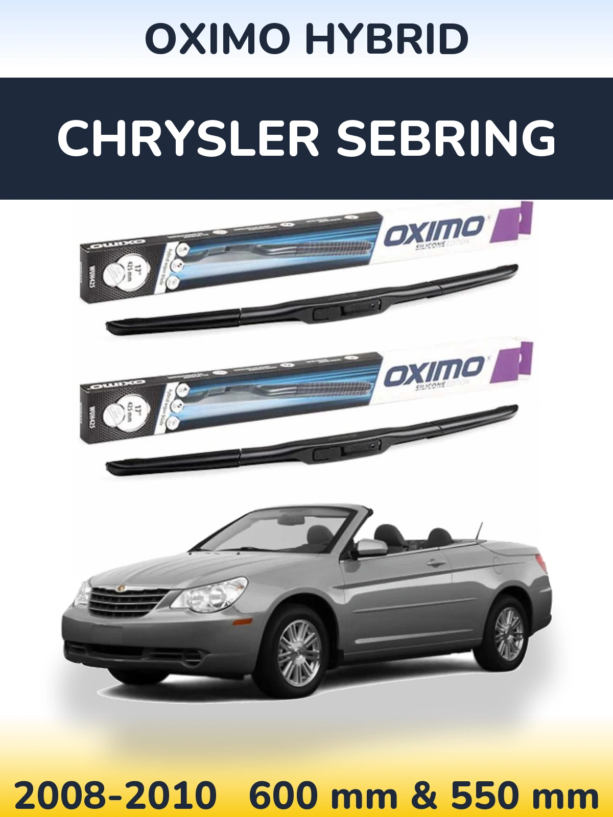 Front wiper blade set Oximo Hybrid 600 & 550 mm for Chrysler Sebring 2008-2010