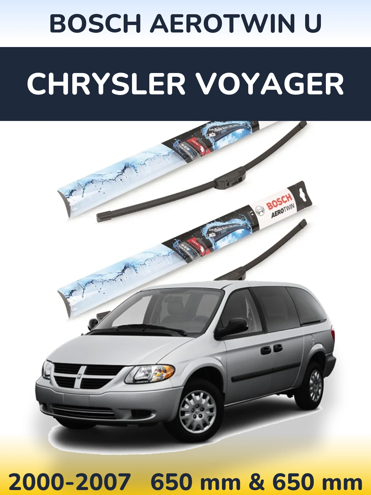 Комплект передніх щіток BOSCH AeroTwin U 650 & 650 мм для Chrysler Voyager 2000-2007