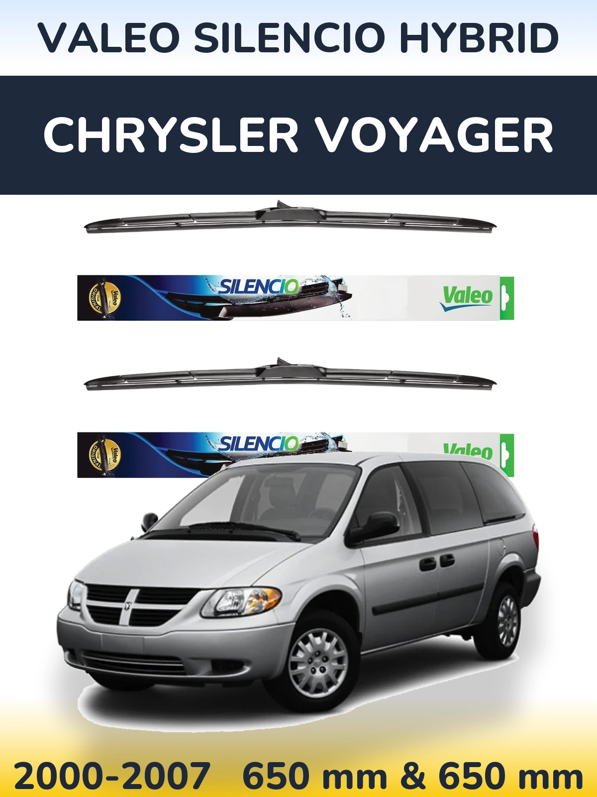 Комплект передних дворников Valeo Silencio Hybrid 650 & 650 мм для Chrysler Voyager 2000-2007