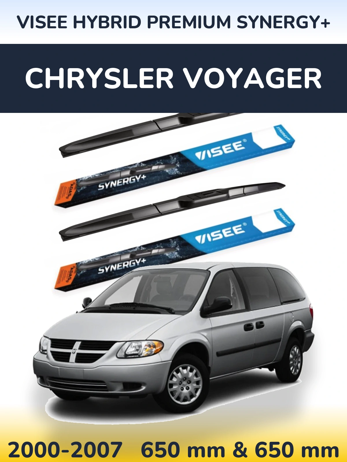 Комплект передніх щіток VISEE HYBRID PREMIUM SYNERGY+ 650 & 650 мм для Chrysler Voyager 2000-2007