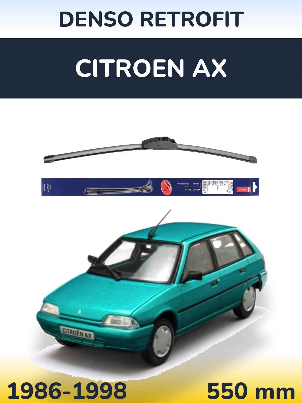 Front wiper blade Denso Retrofit 550 mm for Citroen AX 1986-1998
