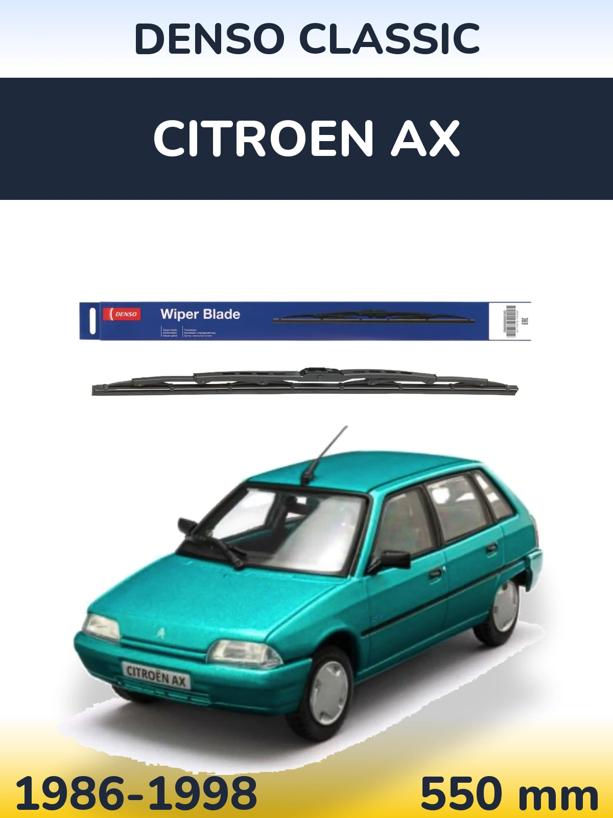 Front wiper blade Denso Classic 550 mm for Citroen AX 1986-1998