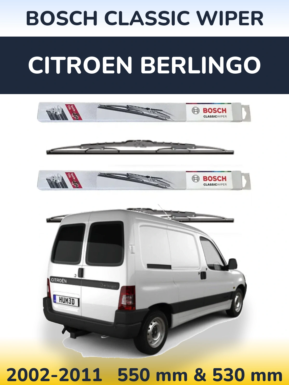 Komplet przednich wycieraczek BOSCH Classic Wiper 550 & 530 mm do Citroen Berlingo 2002-2011