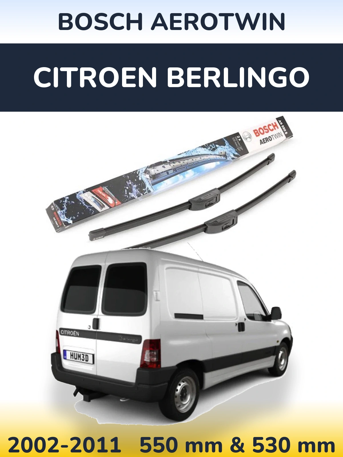 Front wiper blade set BOSCH AeroTwin 550 & 530 mm for Citroen Berlingo 2002-2011