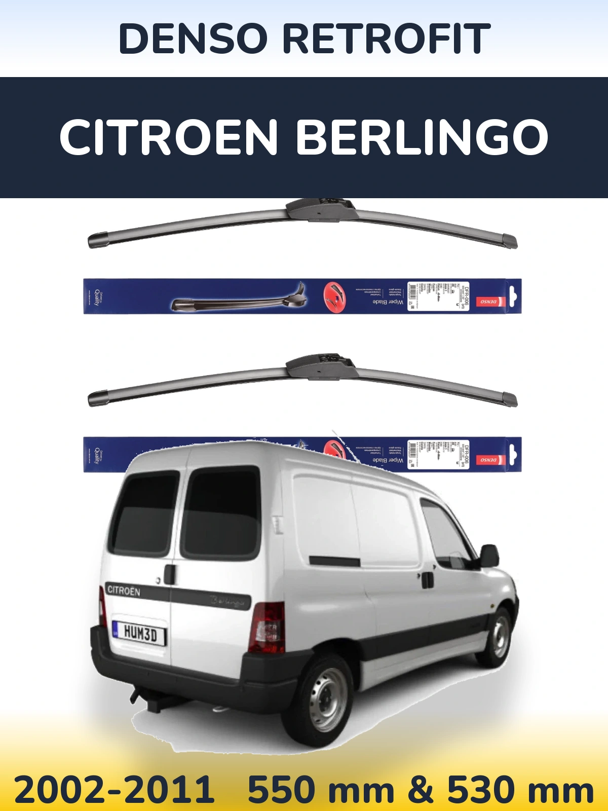 Front wiper blade set Denso Retrofit 550 & 530 mm for Citroen Berlingo 2002-2011