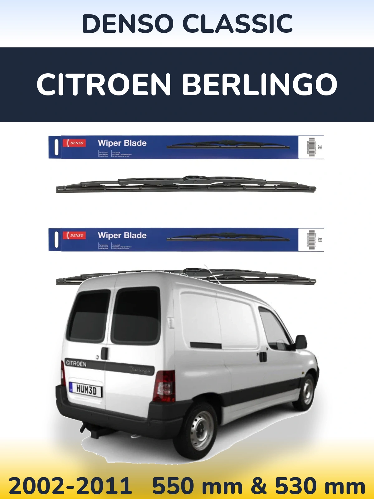 Front wiper blade set Denso Classic 550 & 530 mm for Citroen Berlingo 2002-2011