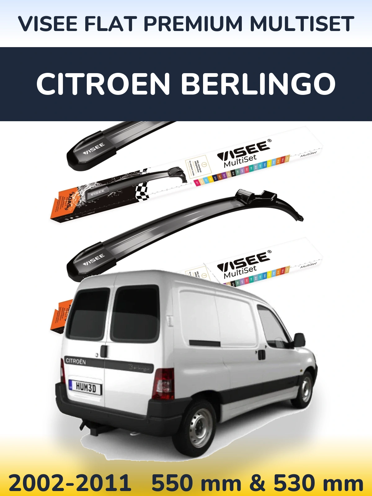 Komplet przednich wycieraczek VISEE FLAT PREMIUM MultiSet 550 & 530 mm do Citroen Berlingo 2002-2011