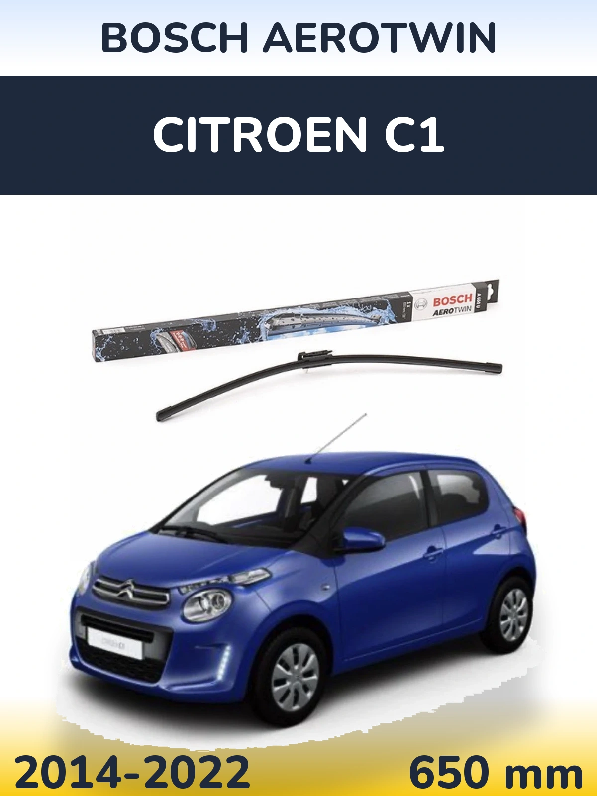 Передний дворник BOSCH AeroTwin 650 мм для Citroen C1 2014-2022