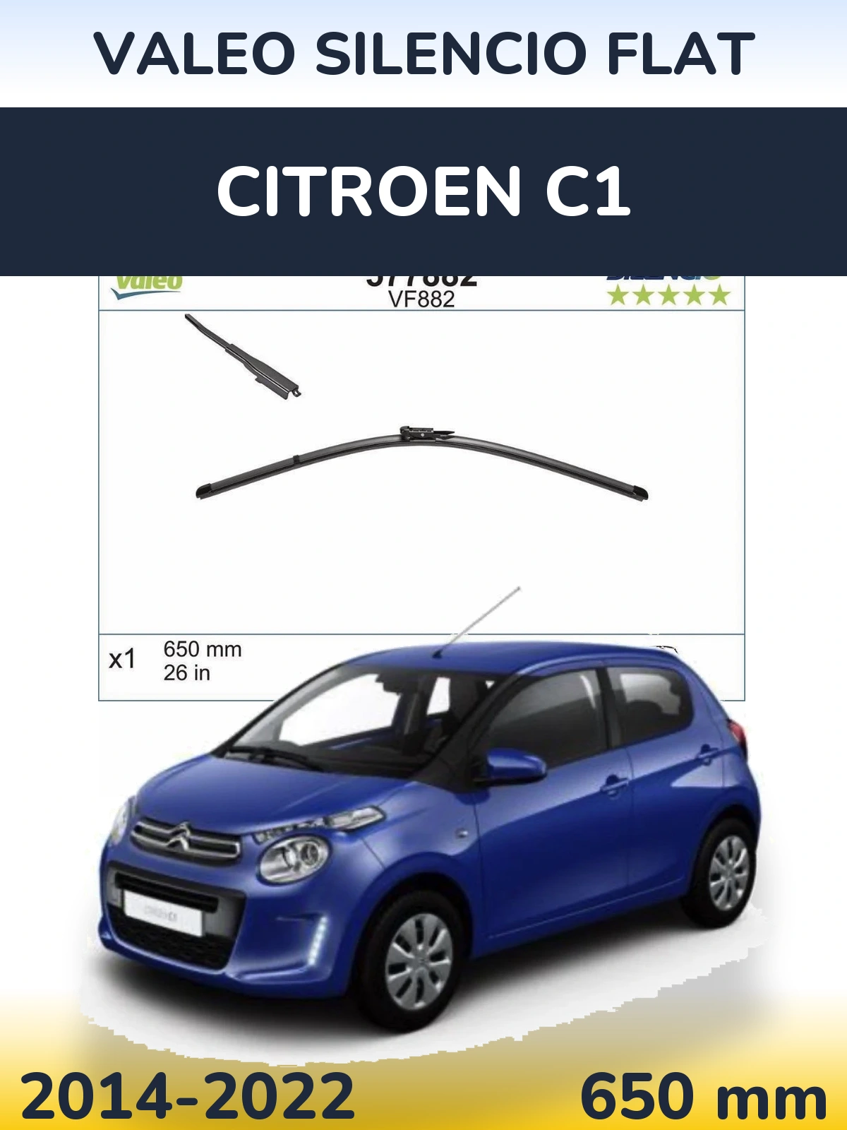 Передний дворник Valeo Silencio Flat 650 мм для Citroen C1 2014-2022