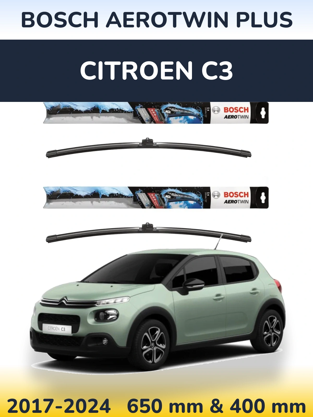 Komplet przednich wycieraczek BOSCH AeroTwin Plus 650 & 400 mm do Citroen C3 2017-2024