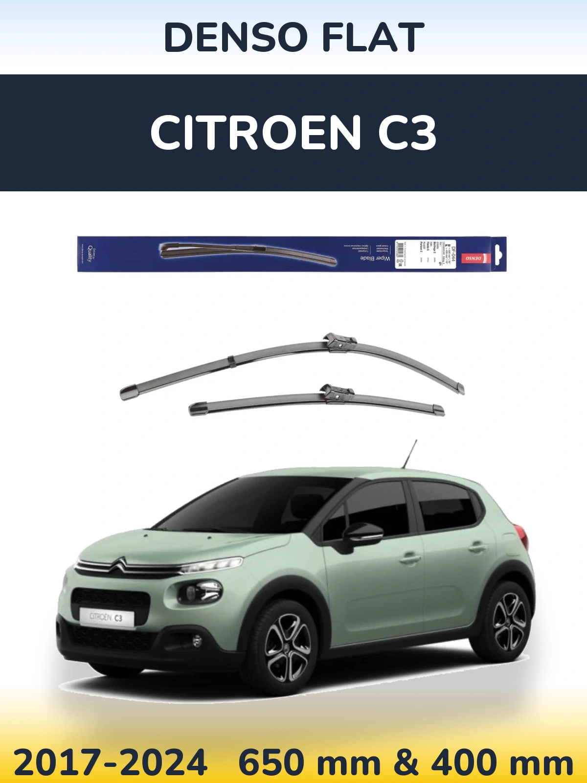 Комплект передних дворников Denso Flat 650 & 400 мм для Citroen C3 2017-2024