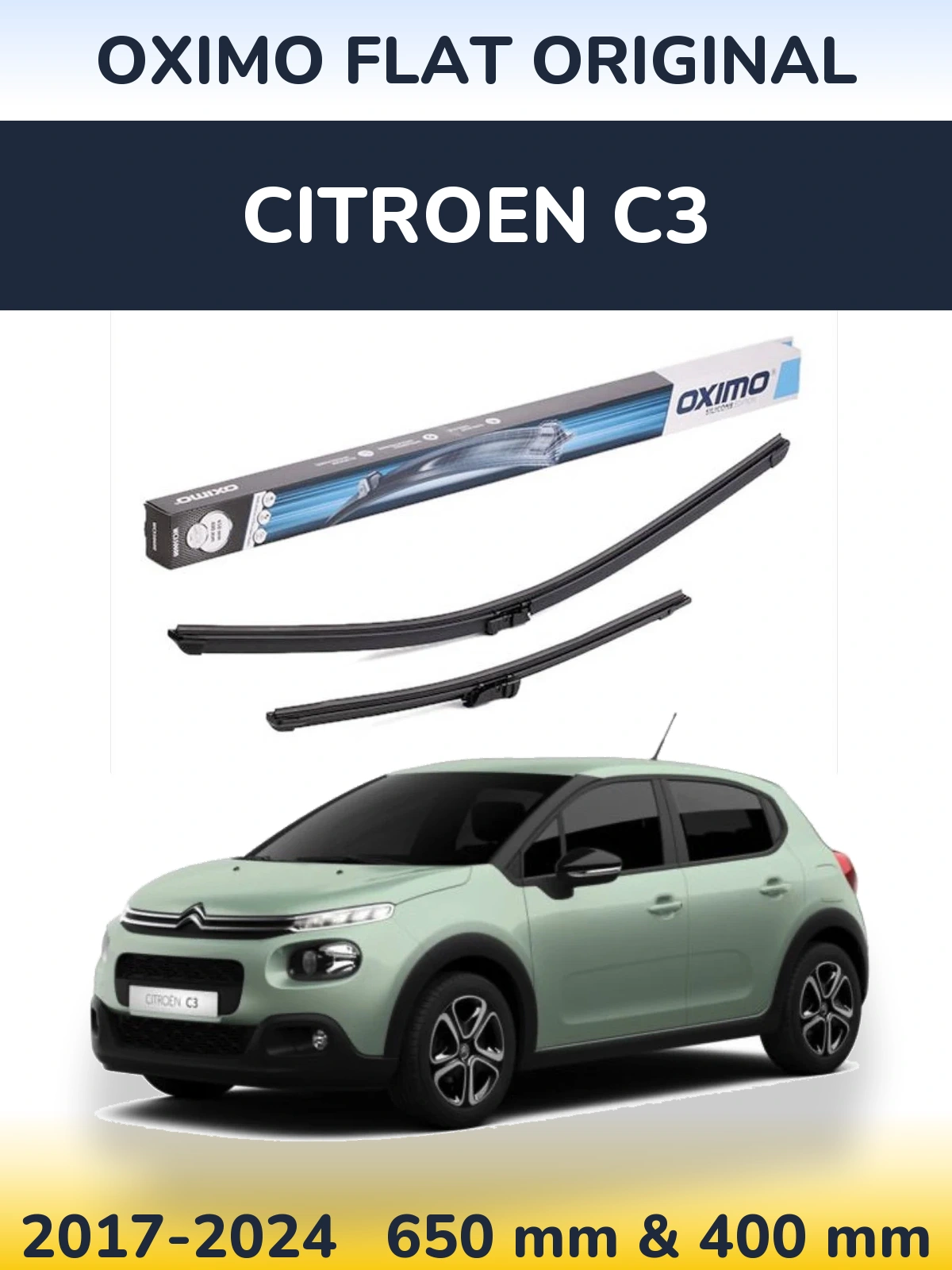 Комплект передних дворников Oximo Flat Original 650 & 400 мм для Citroen C3 2017-2024