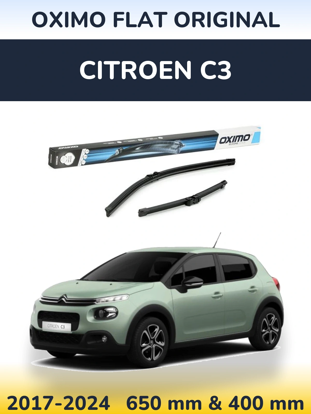 Комплект передніх щіток Oximo Flat Original 650 & 375 мм для Citroen C3 2017-2024