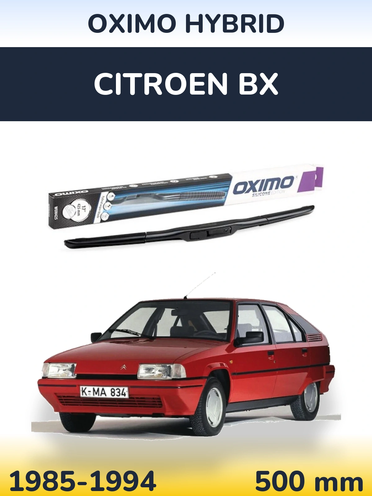 Front wiper blade Oximo Hybrid 500 mm for Citroen BX 1985-1994