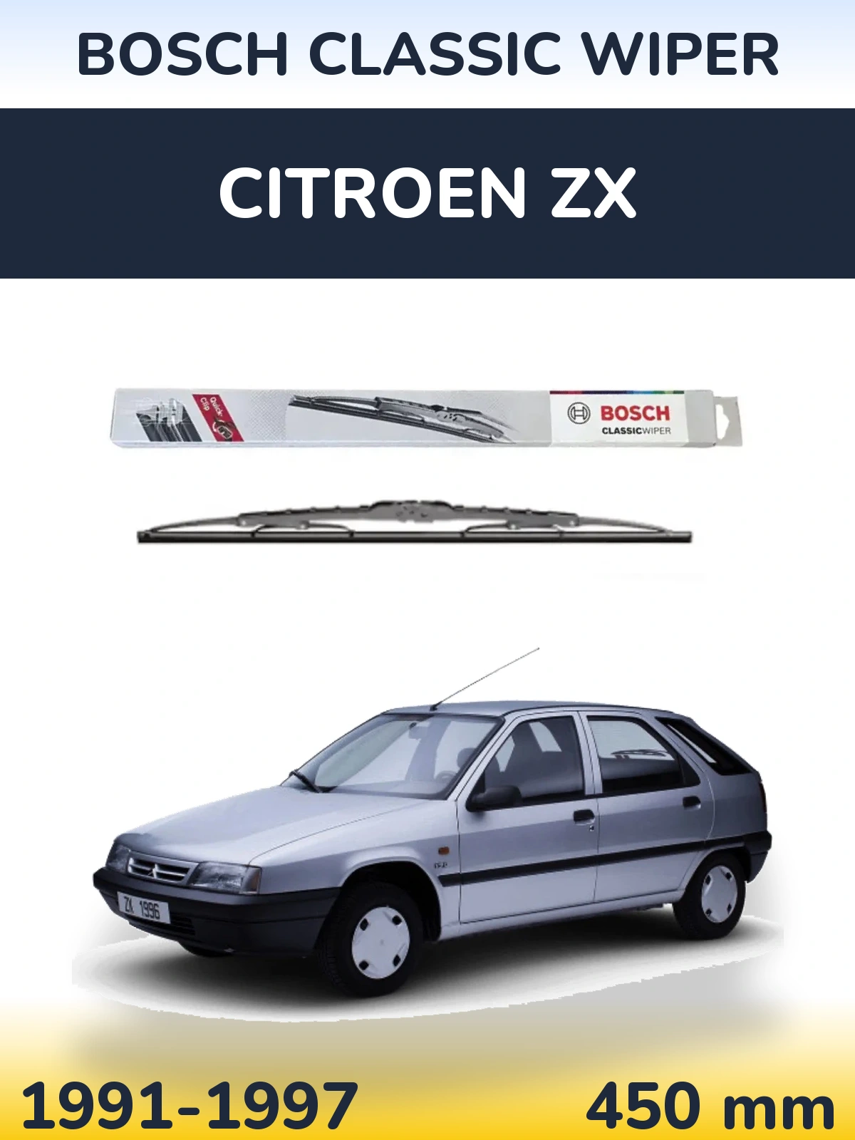 Rear wiper blade BOSCH Classic Wiper 450 mm for Citroen ZX 1991-1997