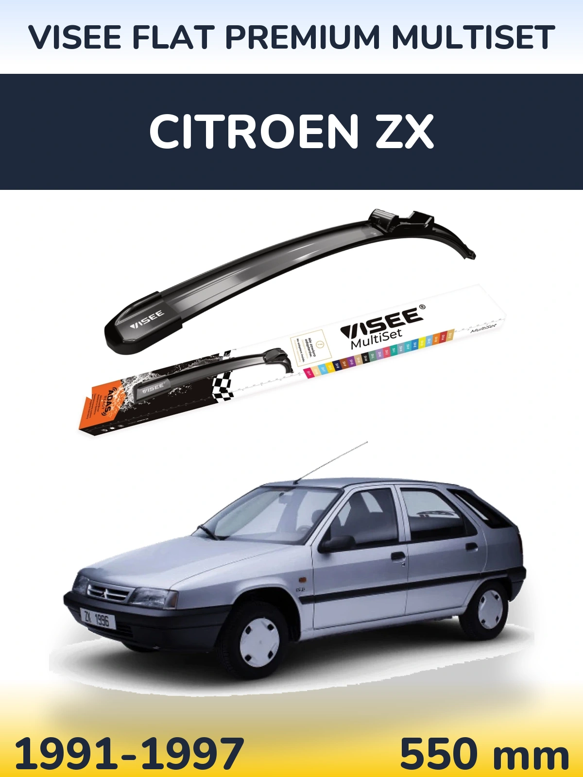 Przednia wycieraczka VISEE FLAT PREMIUM MultiSet 550 mm do Citroen ZX 1991-1997