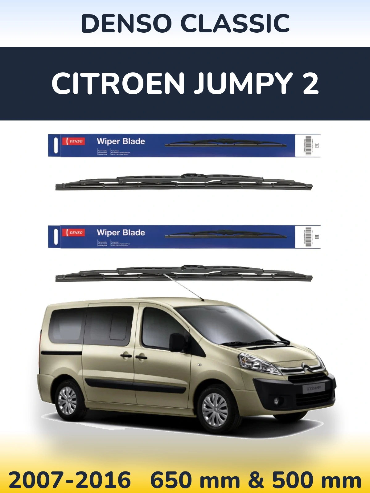 Komplet przednich wycieraczek Denso Classic 650 & 500 mm do Citroen Jumpy 2 2007-2016