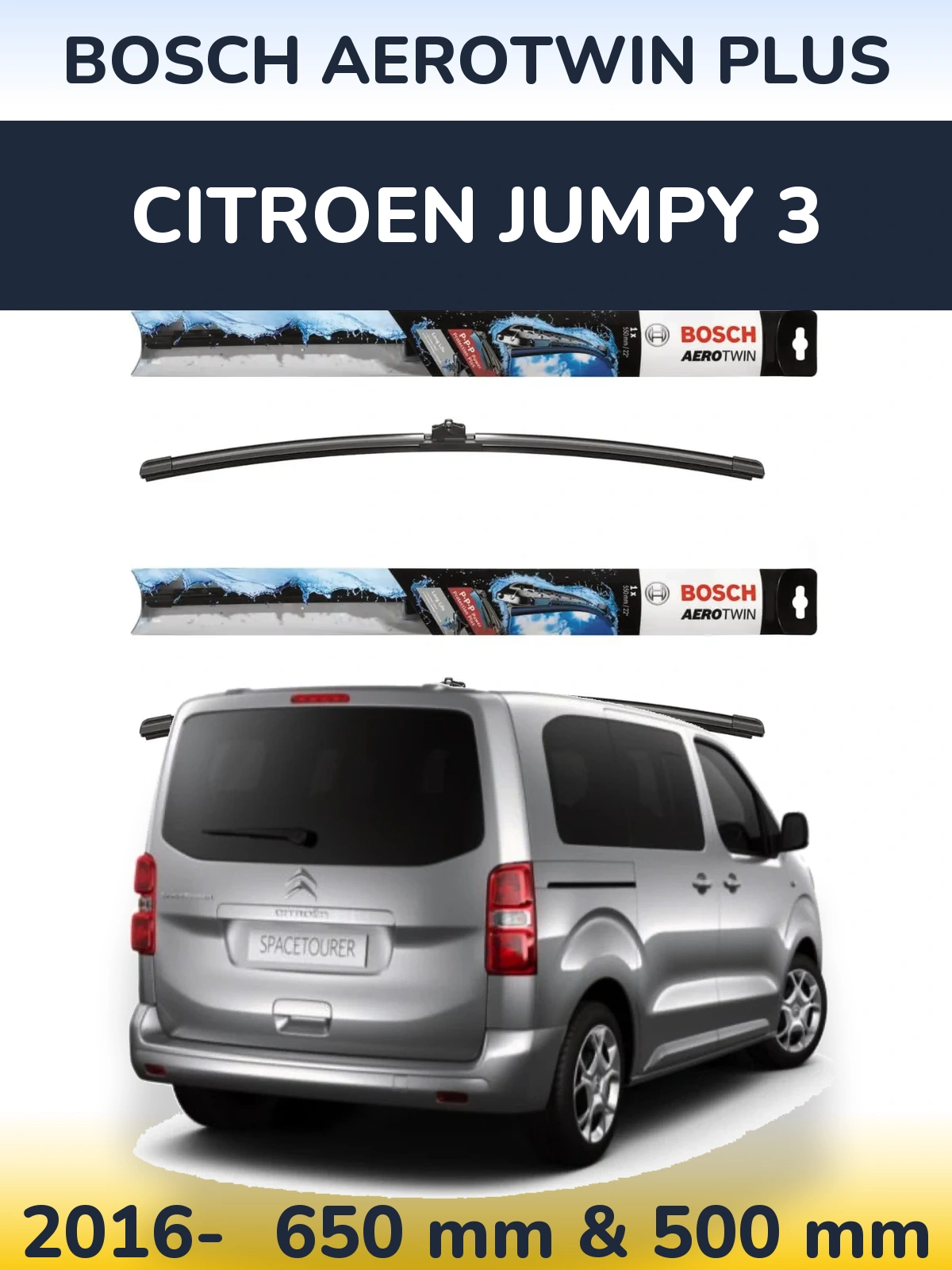 Комплект передних дворников BOSCH AeroTwin Plus 650 & 500 мм для Citroen Jumpy 3 2016-2026