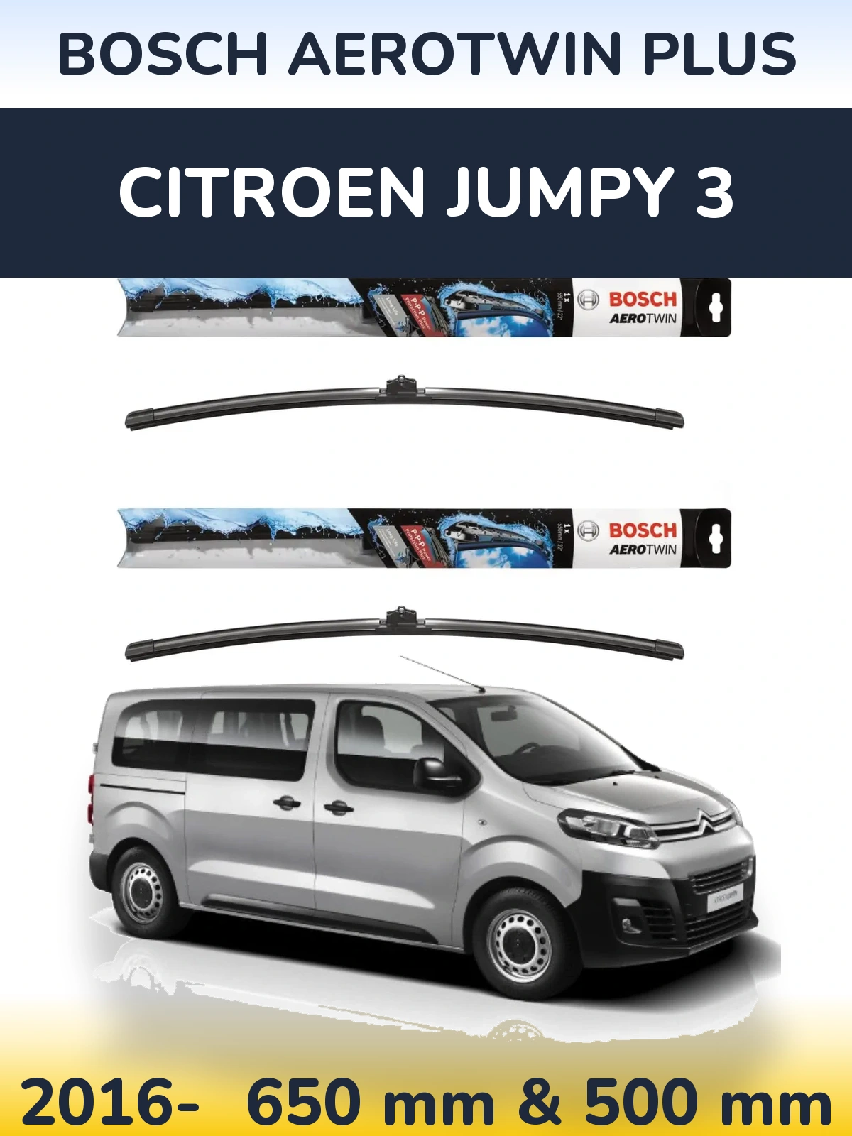 Komplet przednich wycieraczek BOSCH AeroTwin Plus 650 & 500 mm do Citroen Jumpy 3 2016-2026