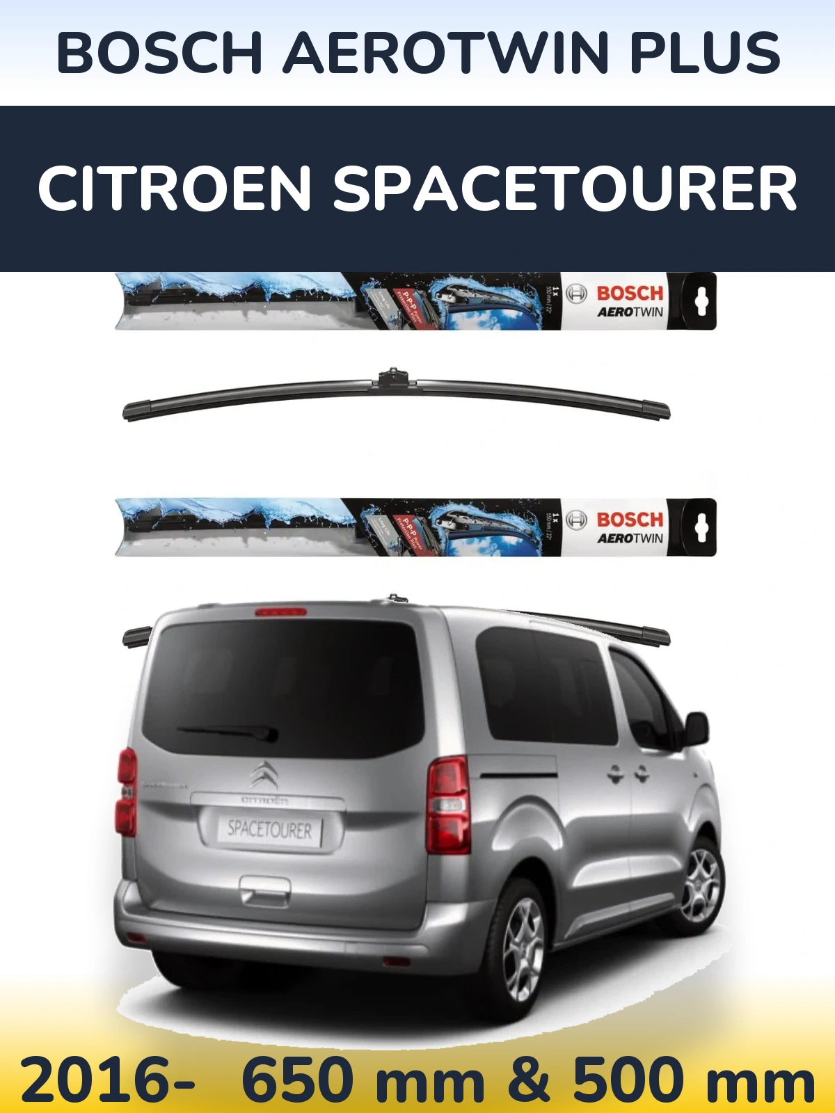 Komplet przednich wycieraczek BOSCH AeroTwin Plus 650 & 500 mm do Citroen SpaceTourer 2016-2026