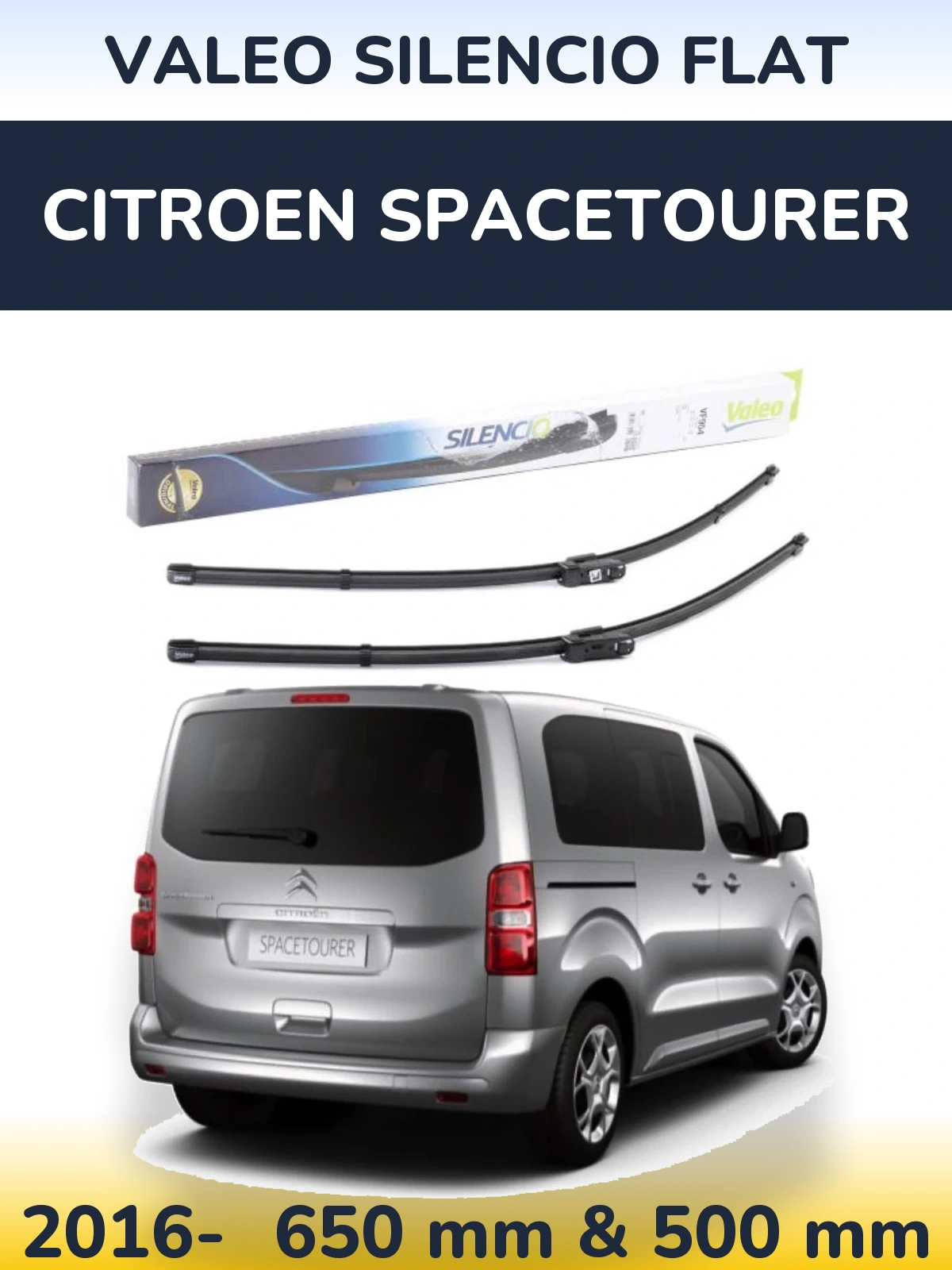 Komplet przednich wycieraczek Valeo Silencio Flat 650 & 500 mm do Citroen SpaceTourer 2016-2026