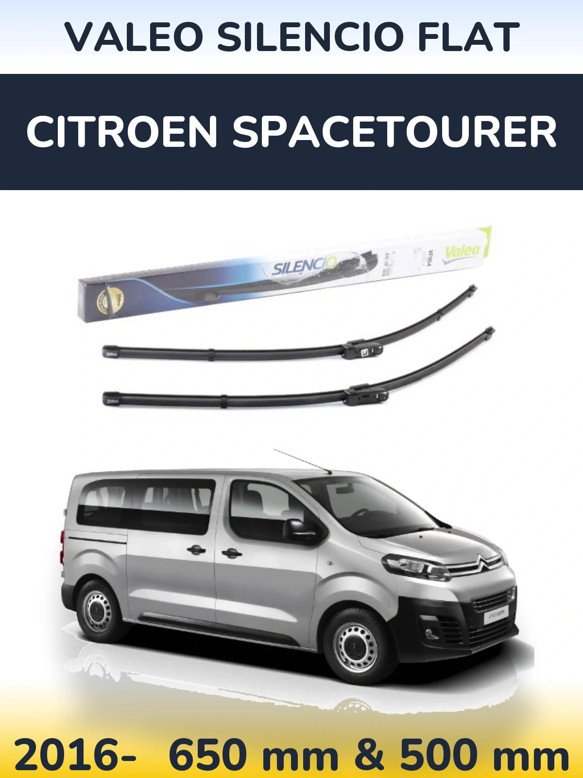 Комплект передних дворников Valeo Silencio Flat 650 & 500 мм для Citroen SpaceTourer 2016-2026