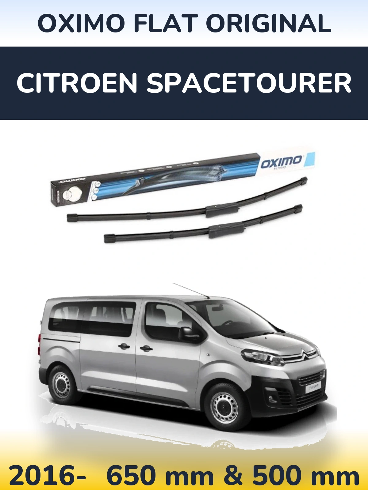 Комплект передних дворников Oximo Flat Original 650 & 475 мм для Citroen SpaceTourer 2016-2026